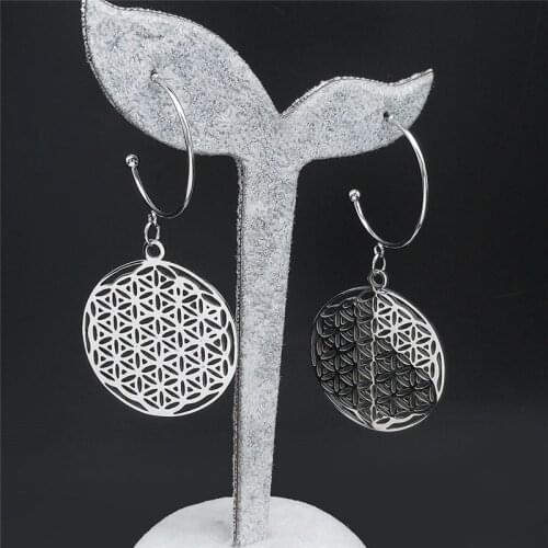 Flower of Life Drop Earing Women Silver Color Round Dangle Earrings for Women Bohemia Jewelry pendientes mujer aros E429S01