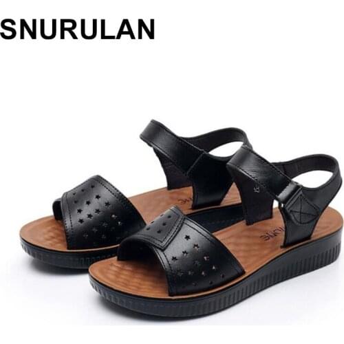 SNURULAN Women flat sandal Sandalias Mujer 2020 wedge shoes summer shoes hook & loop ladies beach slippers soft Sandalen women