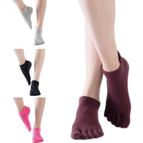 Women Sports Yoga Socks Anti-slip Five Fingers Silicone Non-slip 5 Toe Socks Ballet Gym Fitness Sports Cotton Socks 8
