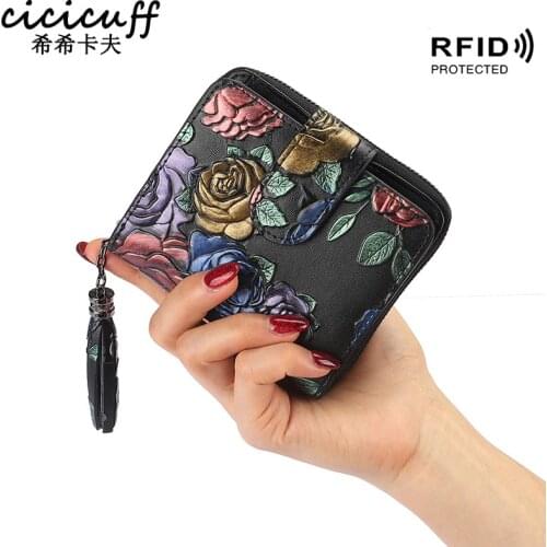 Short Wallet Bifold Printing Genuine Leather Women Mini Clutch Wallet Flower Female Coin Purse Women Leather Card Holder Wallet