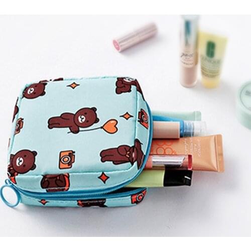 Women Cartoon Tampon Holder Makeup Bag Portable Tampon Storage Bags Sanitary Pad Pouch Napkin Bag Waterproof Cosmetic Organizer