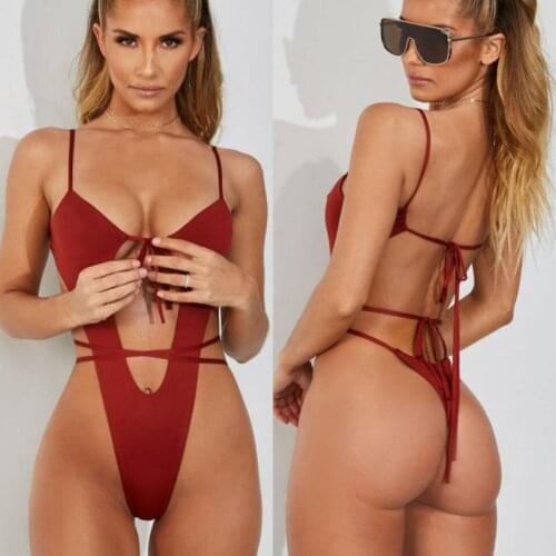 Thong Swimsuit Girl Backless One Piece Swimsuit 2021 Woman Monokini Sexy Swimwear Solid Mayokini stroj kapielowy Banador Trikini