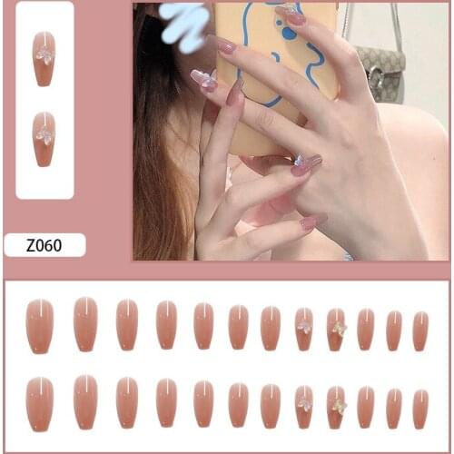 24pcs 3D Butterfly Fake Nails Patch Glue Type Removable Long Paragraph Fashion Manicure Fully Covered Nail Decoration