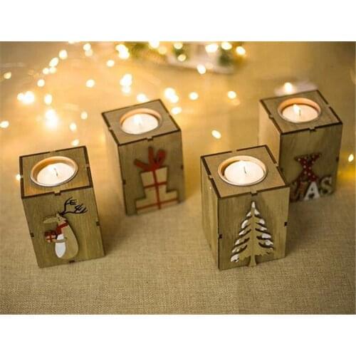30pcs Christmas Wood Candle Holder Candlestick Table Lamp For Tea Light Decoration