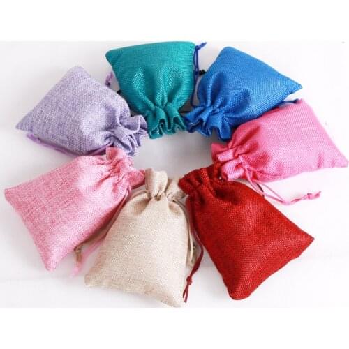6sizes 50pcs/lot Vintage Natural Burlap Jute Gift Bags Candy Bags Wedding Favor Pouch Drawstring Jewelry Packaging Bag gift box