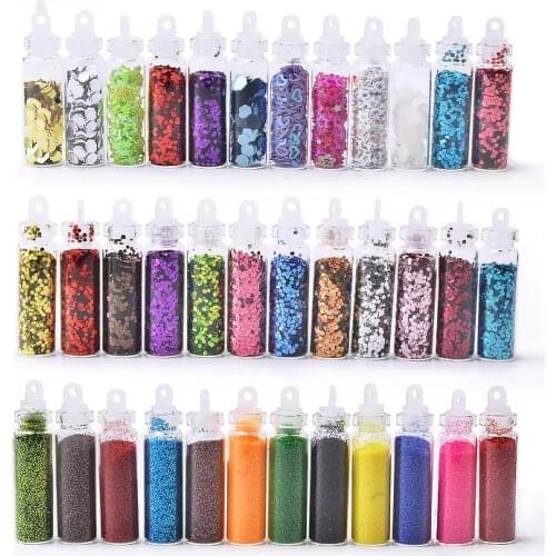 12 Colors Mixed Star Heart Hexagon Nail Glitter Fine Powder Dust Holo Laser Sequins Gel Polish Flakes for Nail Art Decorations