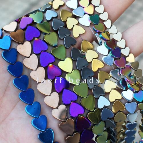 4 6 8 10mm Love Heart Purple Gold Black Hematite Spacer loose Beads Natural Stone Bead Diy Necklace Bracelet 15"