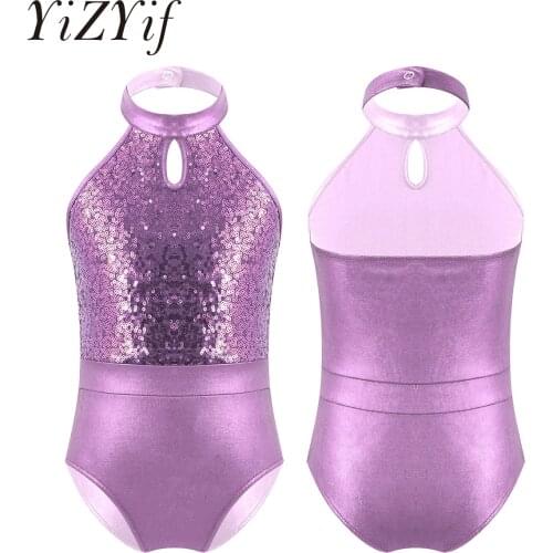 Kids Little Big Girls Sequin Sparkly Backless Ballet Leotards for Gymnastics Ballet Dance Wear Child Competition Dance Costume