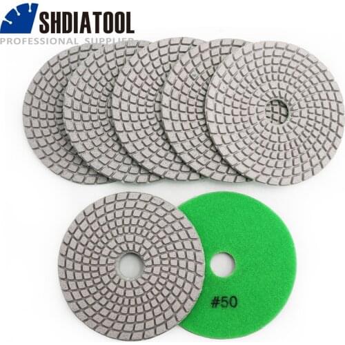DIATOOL 7pcs 4" #50 Diamond Flexible Wet Polishing Pads For Stone Ceramic Tile White Bond Diamter 100mm sanding discs