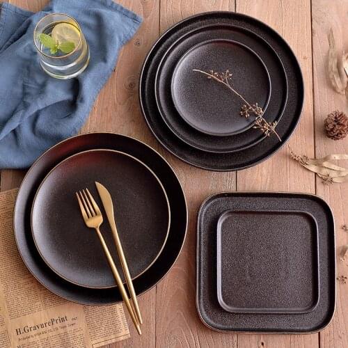 European Retro Gold Plate Set Frosting Round Square Vintage Storage Bread Tray Home Decoration Garden Restaurant Tableware