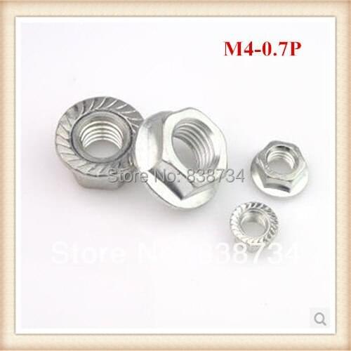 100pcs carbon steel white zinc coated m4 flange nut