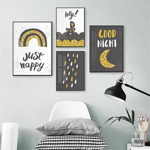 Cartoon Scenery Feather Abstract Balloon Raindrop Boat Rainbow Canvas Painting Wall Picture Printing Poster Room Home Decoration