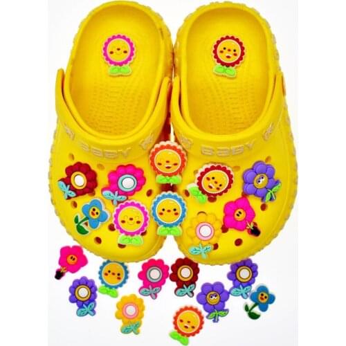 Kawaii Sunflowers Colorful 10PCS PVC Shoe Charms Buckle Decoration for Croc Jibz Shoe DIY Wristband Kids Girls Party X-mas Gift