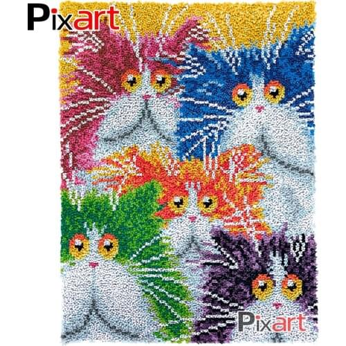 Latch Hook Rug Cartoon Kitten Crocheting Tapestry Kits DIY Carpet Rug Chunky Yarn Needlework Knitted Floor Mat Hobby & Crafts