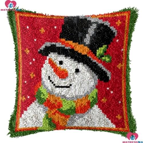 Snowman Latch Hook kits Pillow Unfinished kits Handmade Embroidery Accessories 3d Printed Canvas set Cushion Latch Hook Rug Kits