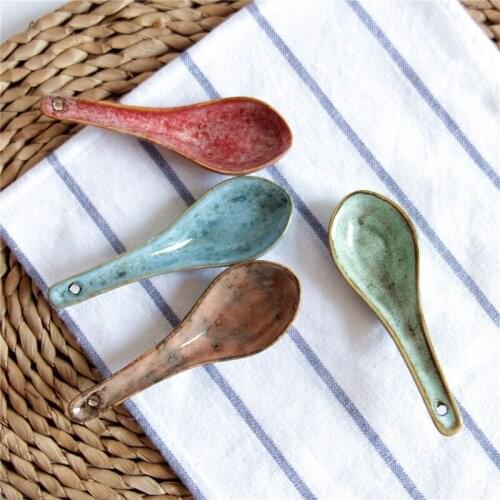 Small Spoon Rice Spoon Small Soup Spoon Four-color Porcelain Spoon Into Japanese Tableware Ceramic Serving Spoon Spoon Set