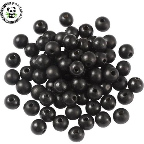 Pandahall 300 pcs/1 Bag Dyed Black Round Wood Beads for Jewelry Findings DIY Necklace Bracelet Making Hole: 3-4mm 3 Sizes