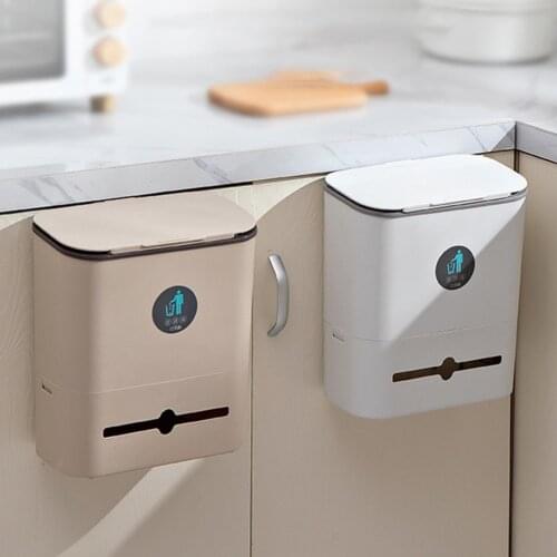 Hanging Trash Can Small Kitchen Garbage Can Waste Bin with Lid for Kitchen Cabinet Door Bedroom Wall Hanging Bins