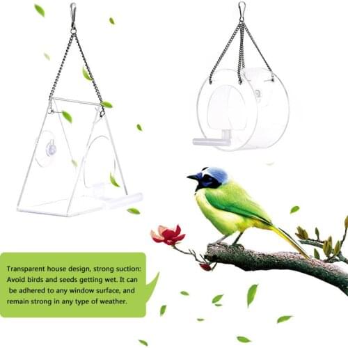 Transparent Acrylic Bird Feeder Triangular And Round Hanging Transparent Waterproof Bird Feeding Device