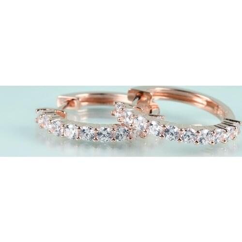 GEMS BEAUTY Rose Gold Filled Sterling Silver Huggies Earrings For Women Round Handmade White Simulant Diamond Hoop Earrings