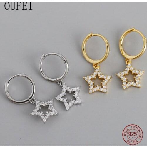 OUFEI 925 Sterling Silver Earrings For Women Fashion Star Drop Earrings Pentagon Fine Charm Crystal Earrings 2020 New Jewelry