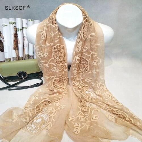 [SLKSCF] 180X110CM Embroidered 100% silk scarf wrap shawls hijabs Fashion Long Scarfs and Shawls fashion muslim Scarves