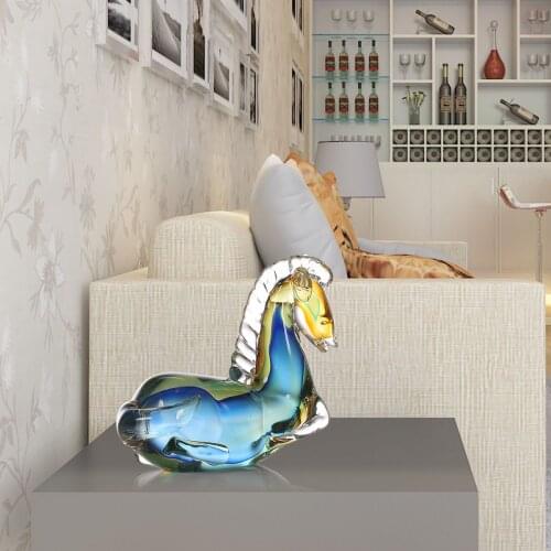 Tooarts Blue Fantastic Horse Glass Sculpture Home Decor statue modern Animal Figurine Ornament Gift Craft Decoration feng shui
