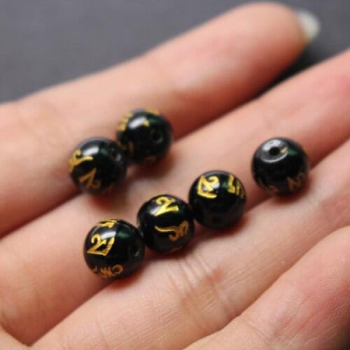 20Piece/lot 8mm Glass beads Carving om mani padme hum BLACK Color Fashion Beads For jewelry making Wholesale and Retail