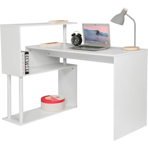 Wooden Computer Desk Office Table PC Laptop Table with Side Shelves Writing Workstation Study Table Home Desk Office Furniture