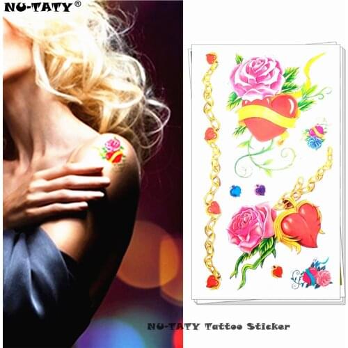 Nu-TATY Rose love heart Temporary Tattoo Body Art Arm Flash Tattoo Stickers 17*10cm Waterproof Fake Painless Tattoo Sticker