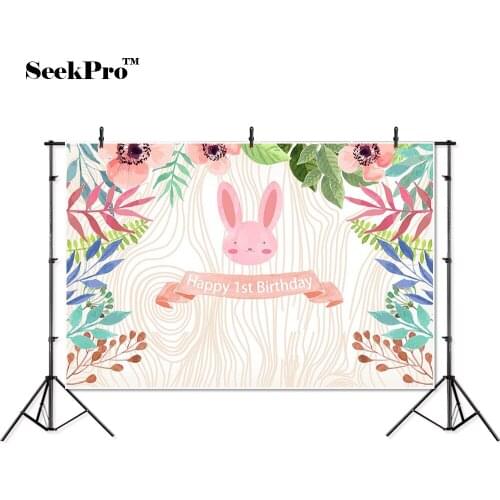 Thin vinyl happy birthday flowers rabbit children photo Backgrounds Printed Professional indoor Photographic studio Backdrop