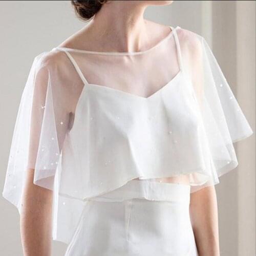 Tulle Pearls Gauze Bridal Shawl wraps in BOLERO Bridal Wedding jacket