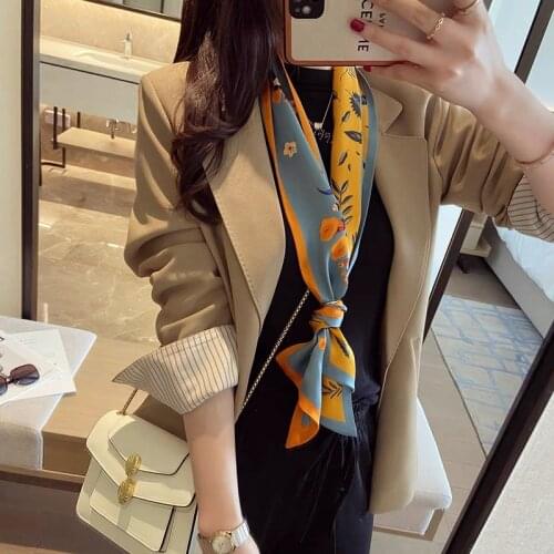 2021 spring Korean version of all-match women scarf silk hand-feel double-sided printing scarf thin section scarf 15x150cm