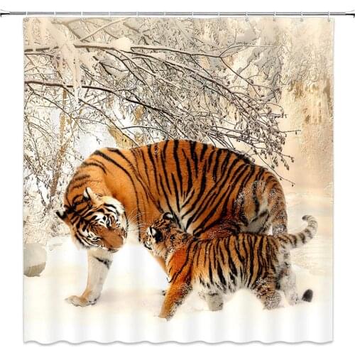 Feierman Snow Tiger Shower Curtain Decor Funny Natural Animal Bathroom Curtain Machine Washable