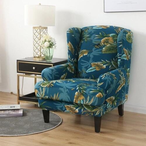 Green Leaves Wingback Chair Slipcover Stretch Spandex Wing Chair Cover Modern Elastic King Back Office Chairs Covers Hogar