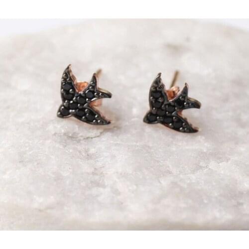 Women Handmade Black Bird Zircon Earring, Handmade 925Silver Woman Zircon Earring,Handmade Zircon Women Earring