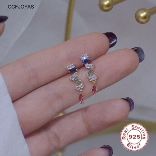 CCFJOYAS 925 Sterling Silver Cute Mini Geometric Zircon Stud Earrings for Women Korean Style INS Colorful Studs Fashion Jewelry