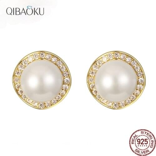 925 Sterling Silver Stud Earring Natural White Pearl Earrings Jewelry for Women Fashion Zirconia Korean Earrings
