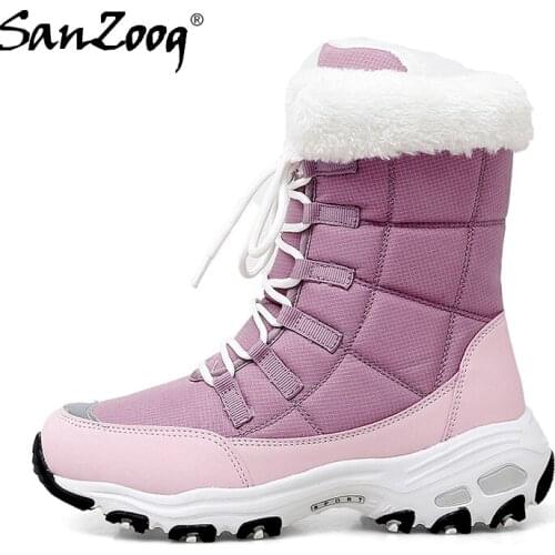 2021 Winter Warm Mid-Calf Snow Boots Female Women Shoes Beige White Ladies Lace-Up Waterproof Bottes Femme Hiver