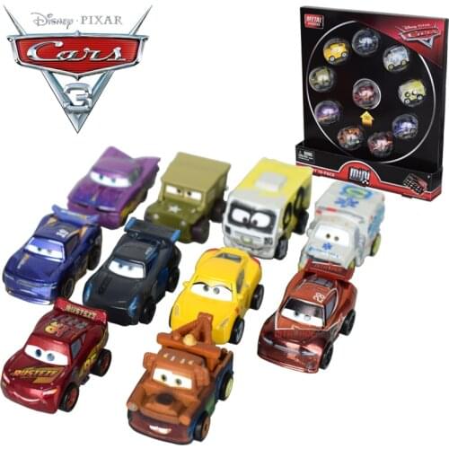 10Pcs Disney Pixar Cars 2 3 Lightning McQueen FLG72 Mini Metal Alloy Diecast Vehicle Toy Car Christmas New Year Gift For Kids