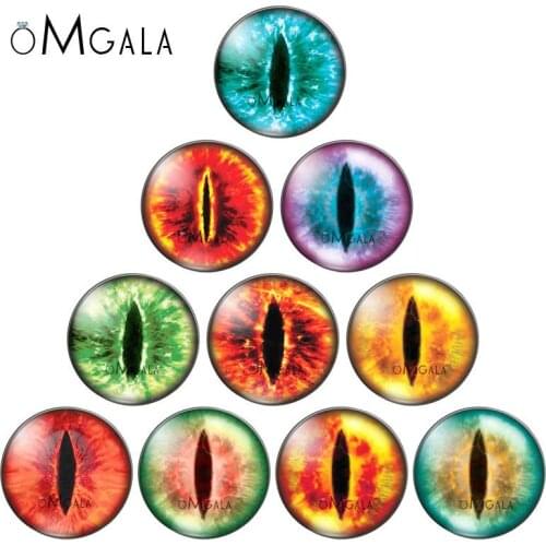 10pcs Round 10 12 14 16MM Glass Dragon Cat Eyes Cabochon Charms Accessory Glass DIY Multi Color Horse Eyes Cat Pattern Crafts