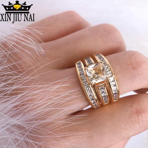3 /PCS -Set Zircon 14K Gold Jewelry Ring Wholesale Europe Ms. Marriage Engagement Luxury Diamond Diamond Vintage Star Movie Ring