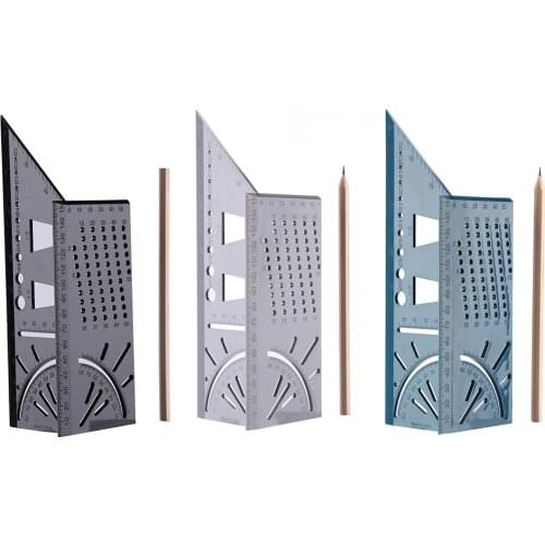 3D Mitre Angle Measuring Square Gauge with Pen Woodworking Scribe Mark Line Ruler Carpenter Layout Measuring Tools