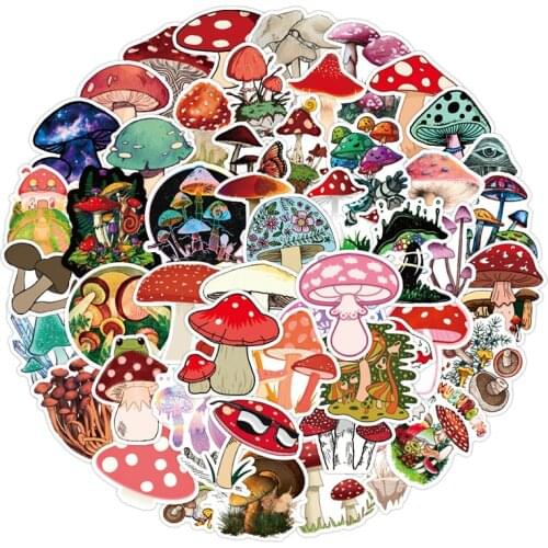 50pcs Mushroom Stickers DIY Watercolor Hand-painted Decals Scrapbook Album Notebook Diary Card Decoration Laptop Stickers