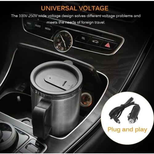 500ML 12V Portable Cup Kettle Travel Coffee Mug Electric Stainless Steel With Cigar Lighter Cable Car Water Keep Warmer Kettle