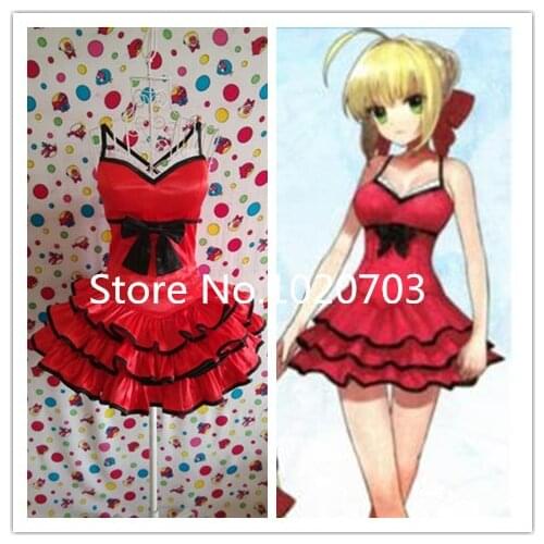 Free Shipping Fate Zero saber Cosplay red dress Costume