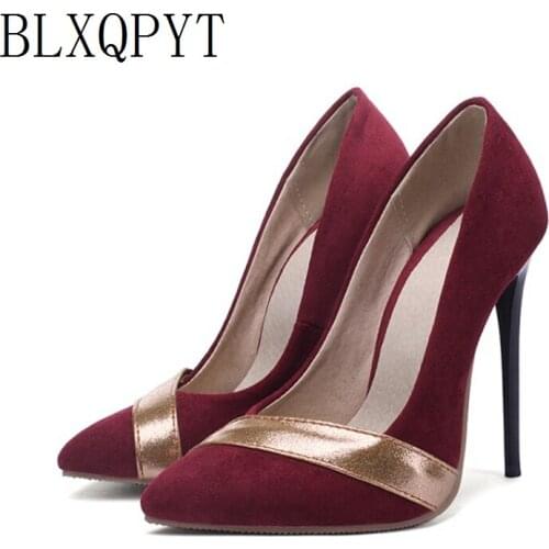 BLXQPYT Elegant Big Size 34-48 Pointed Toe Women Pumps Platform pointed toe High Heels12CM Ladies Wedding Party Shoes Woman 8733