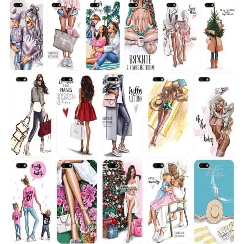 18A Black Brown Hair Baby Mom Girl Queen Coque Soft Silicone Tpu Cover phone Case for Huawei Honor 7A PRO 5.45 5.7 7C 7X Y5 2018