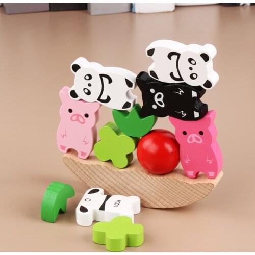 Wooden Puzzle Toy Animals Balance Training Game Kit Educational Preschool Toy Building Blocks Baby Learning Toys For Kids Gift