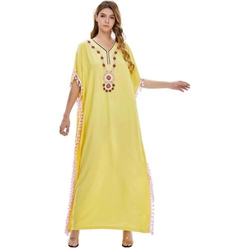 Women Arab Muslim Satin Puff Long Sleeve Maxi Dress Solid Color Wrap Front Self-Tie Abaya Dubai Turkey Hijab Robe Kaftan